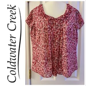 Coldwater Creek Blouse Red Pink Cap Sleeve sheer lining polyester large v-neck